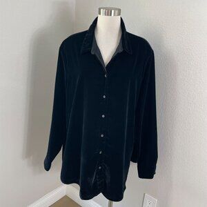 Gap Womens Plus XXL Black Velvet Boyfriend Shirt Button Up Long Sleeve Top